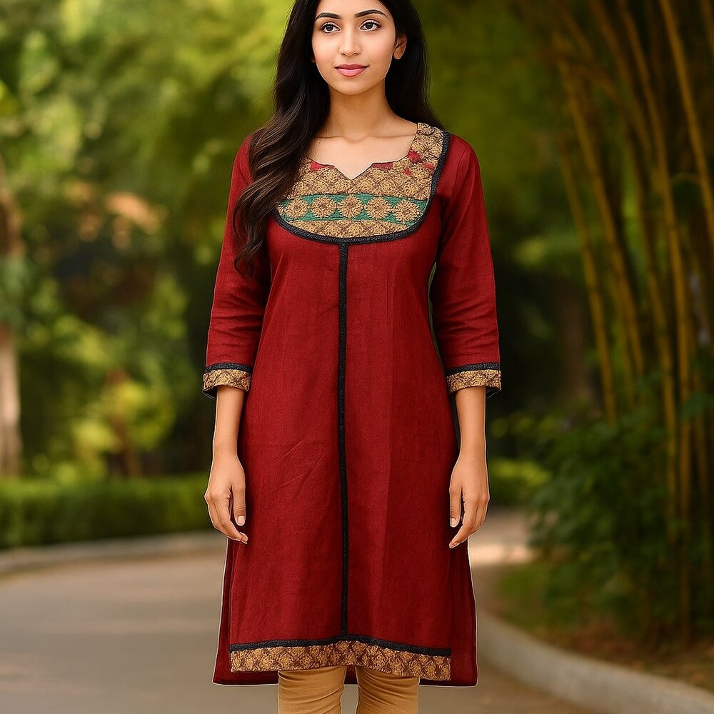 Women Ethnic Embroidered Dress V Neck Chinese Floral Midi Retro SM Shirt Dress